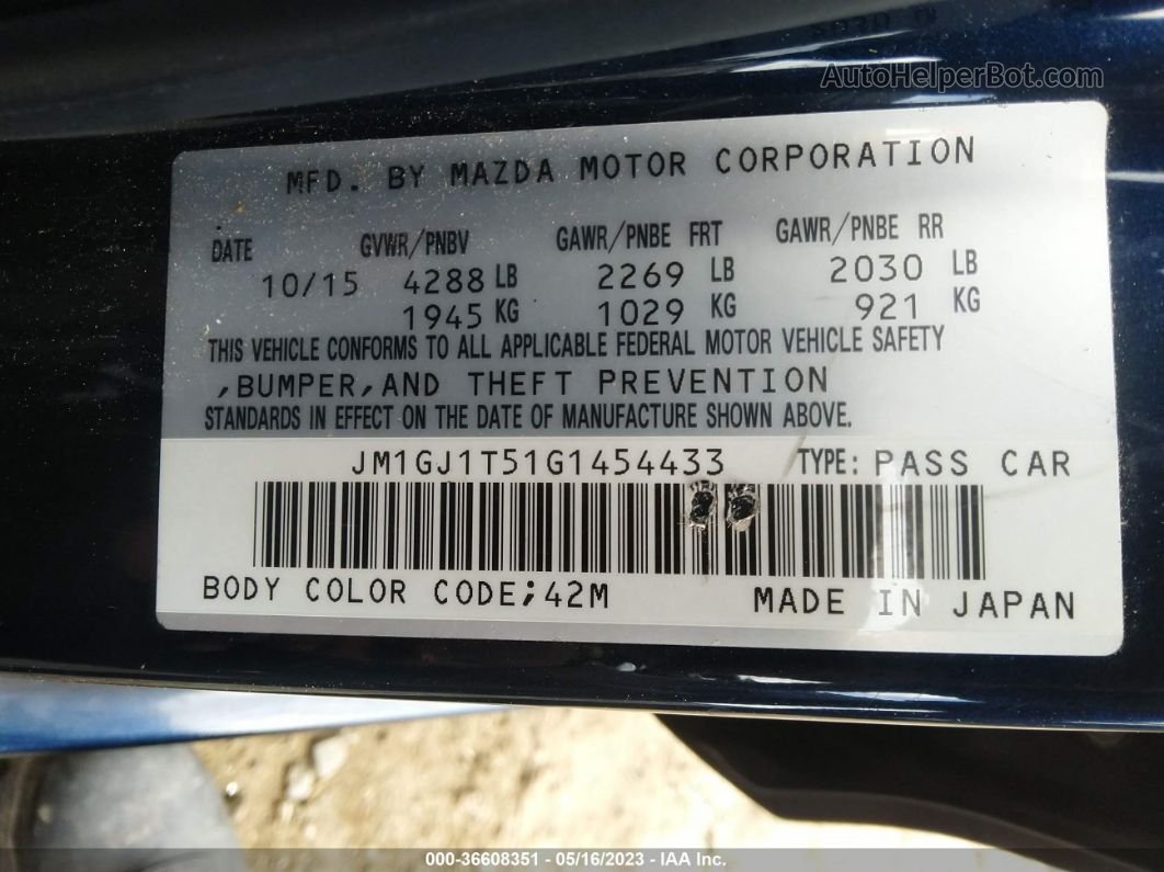 2016 Mazda Mazda6 I Touring Dark Blue vin: JM1GJ1T51G1454433