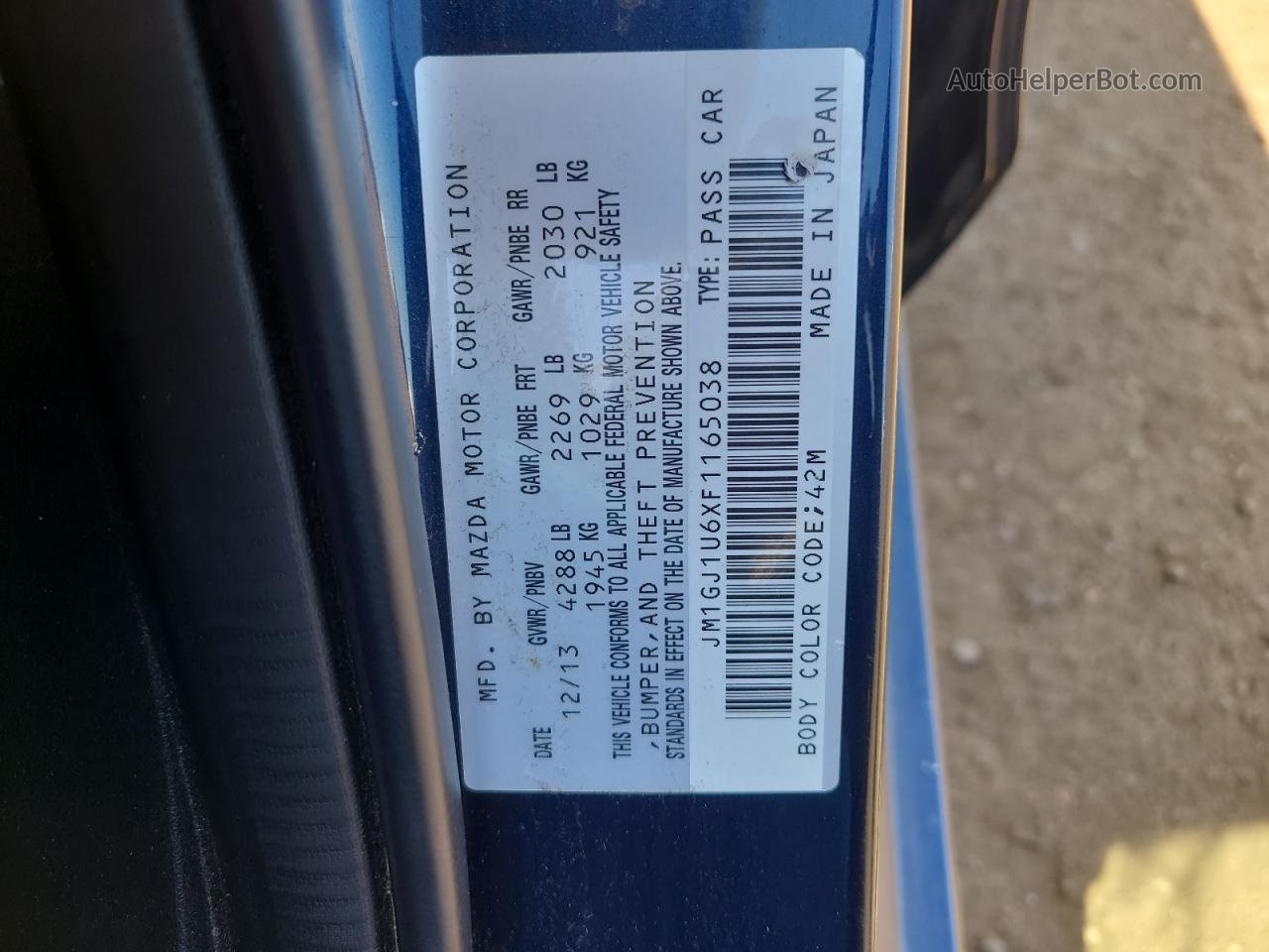 2015 Mazda 6 Sport Blue vin: JM1GJ1U6XF1165038