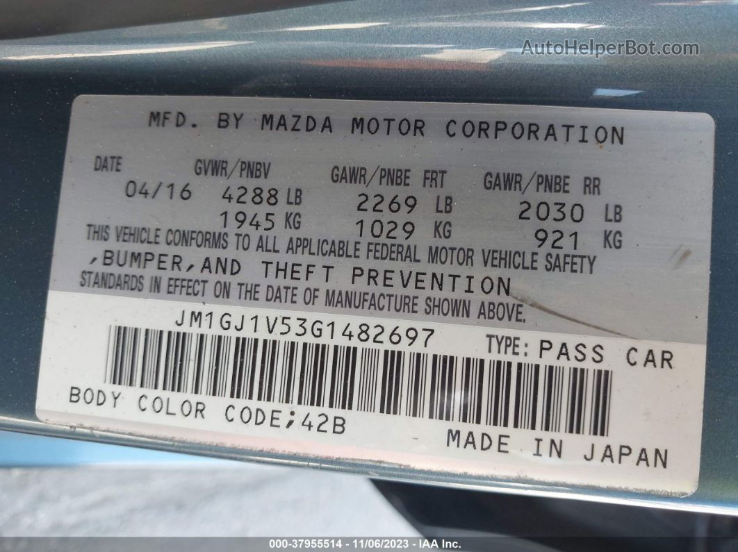 2016 Mazda Mazda6 I Touring Blue vin: JM1GJ1V53G1482697