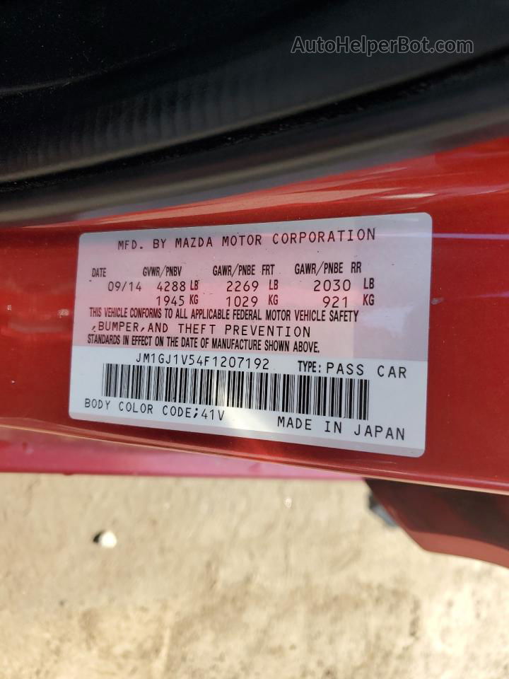 2015 Mazda 6 Touring Red vin: JM1GJ1V54F1207192