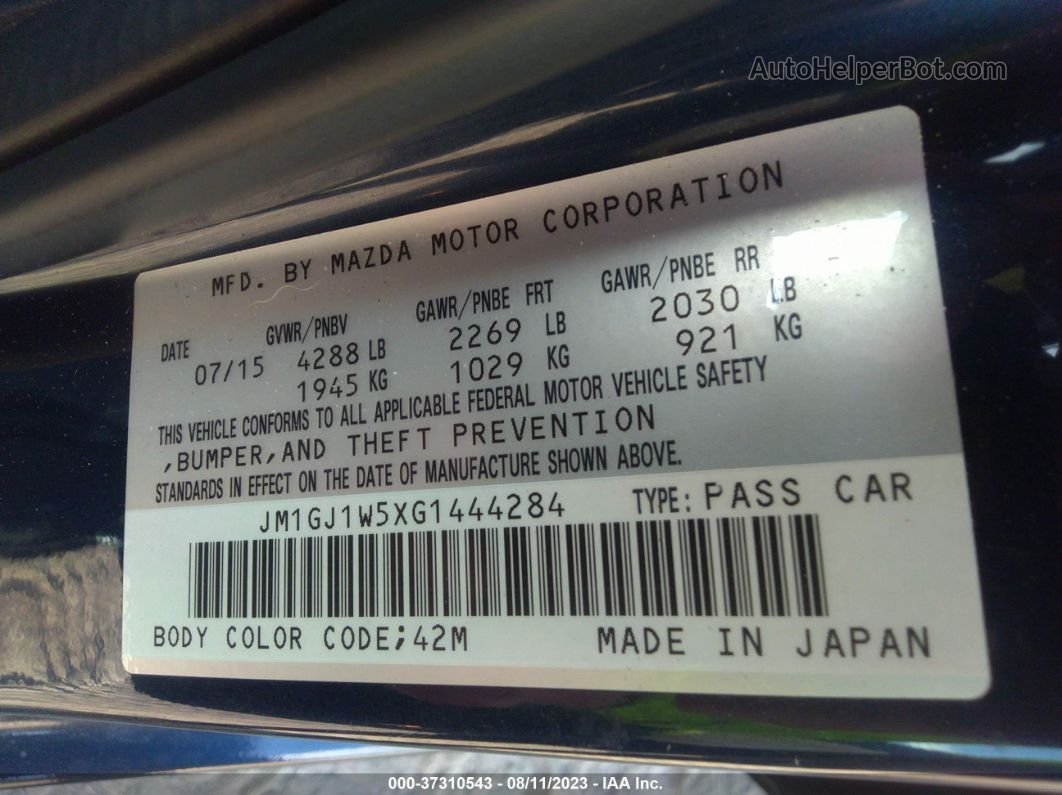 2016 Mazda Mazda6 I Grand Touring Blue vin: JM1GJ1W5XG1444284