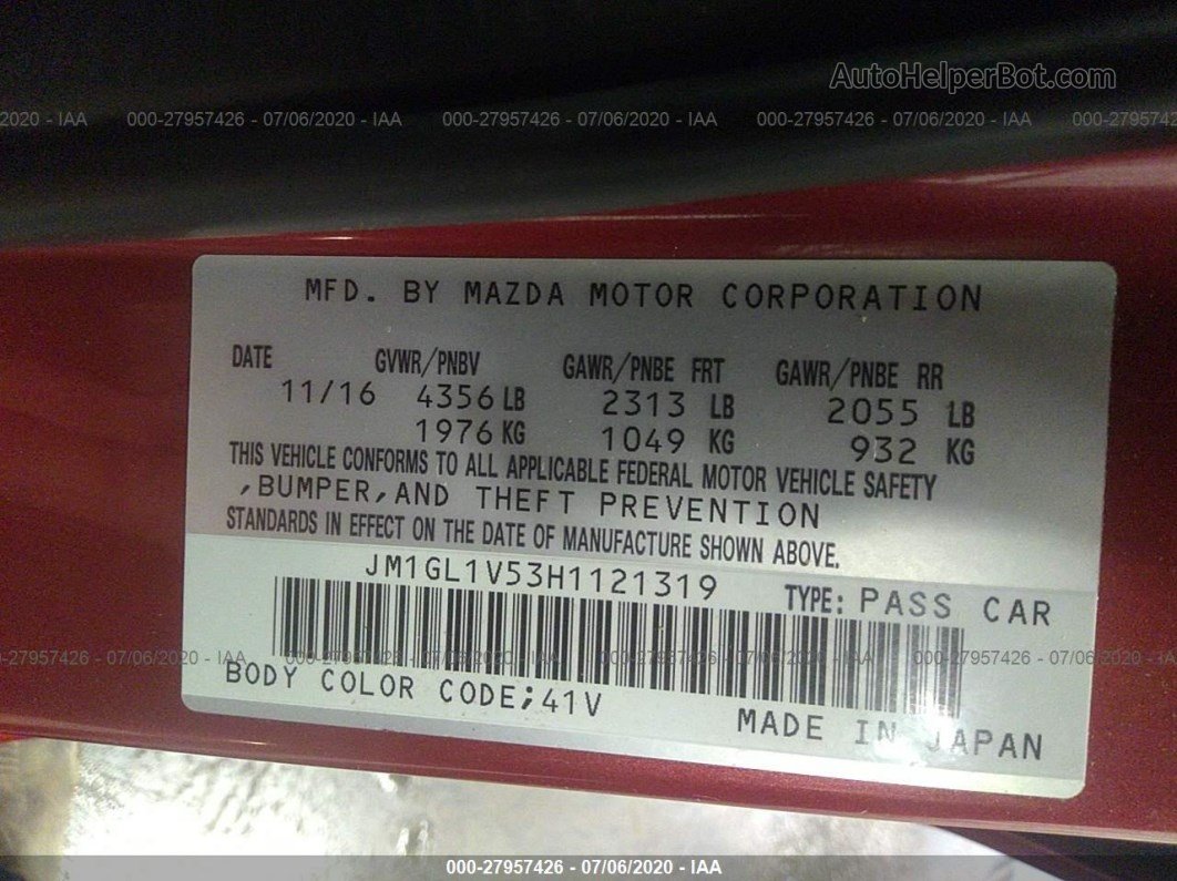 2017 Mazda Mazda6 Touring Red vin: JM1GL1V53H1121319