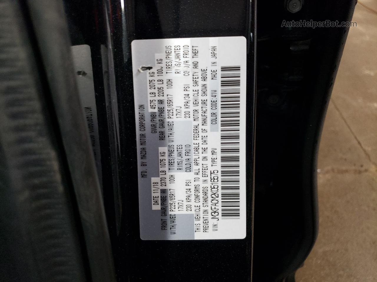 2019 Mazda Cx-5 Touring Black vin: JM3KFACM2K0516575