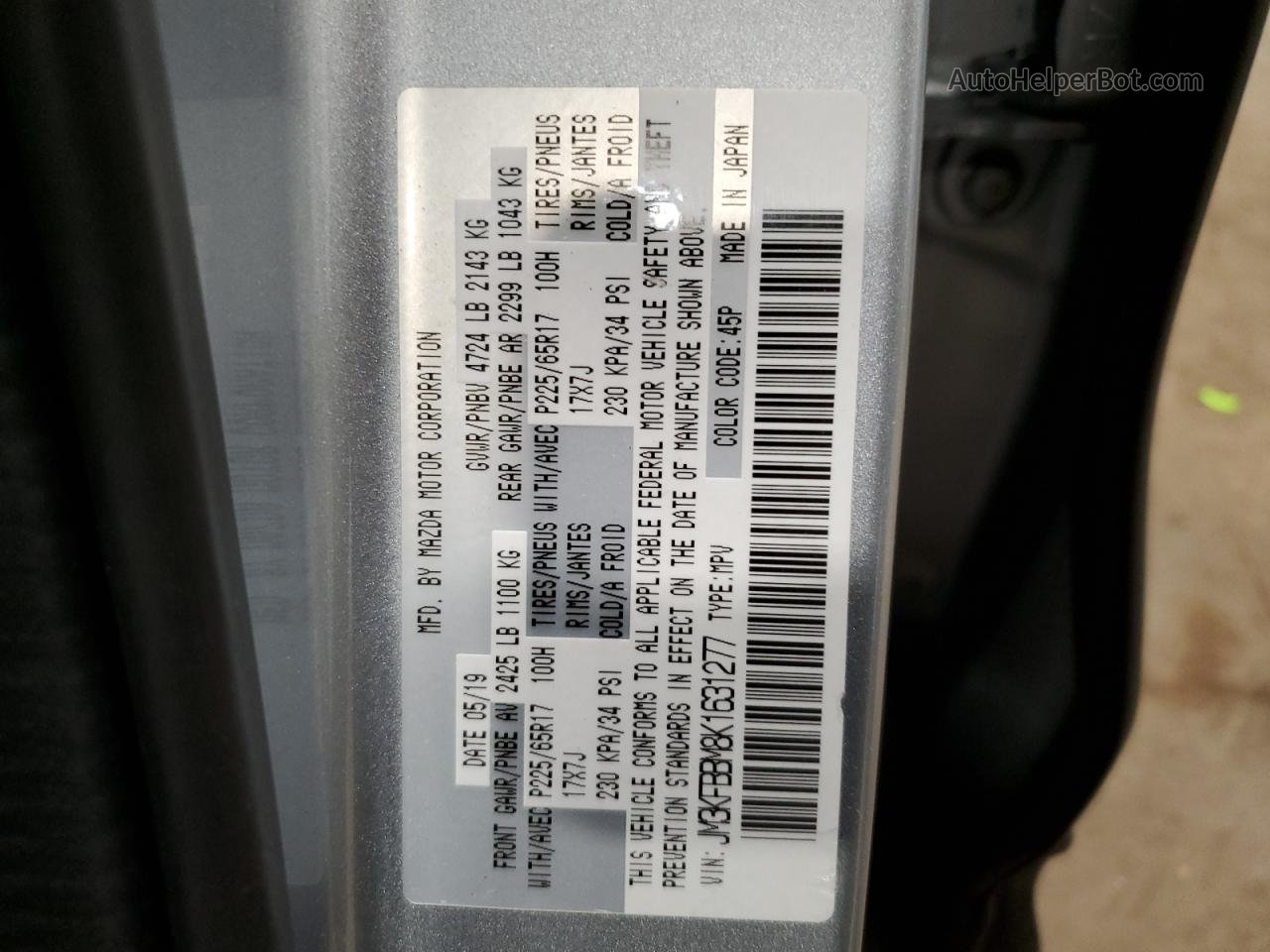 2019 Mazda Cx-5 Sport Gray vin: JM3KFBBM8K1631277