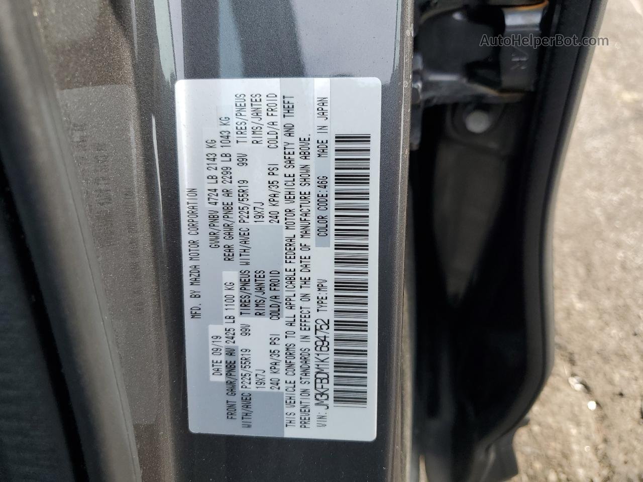 2019 Mazda Cx-5 Grand Touring Gray vin: JM3KFBDM1K1694752