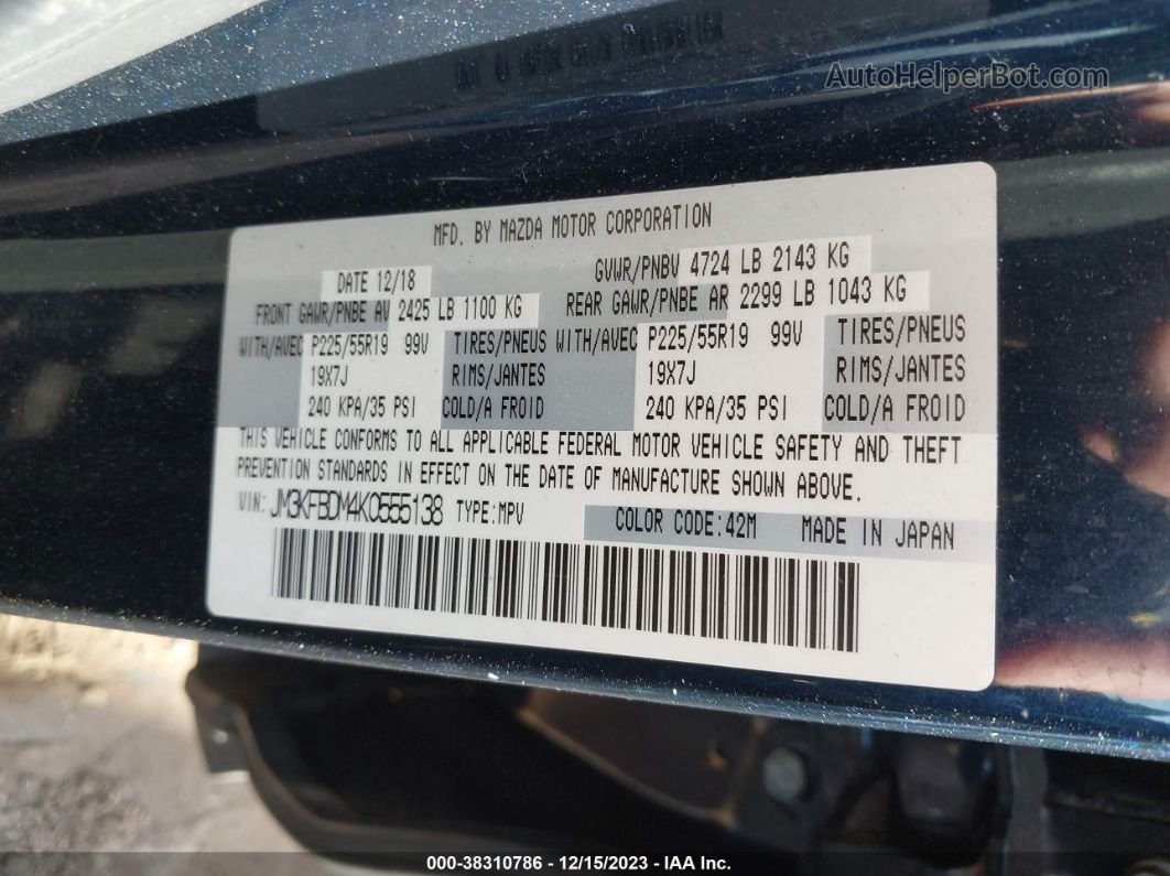 2019 Mazda Cx-5 Grand Touring Dark Blue vin: JM3KFBDM4K0555138