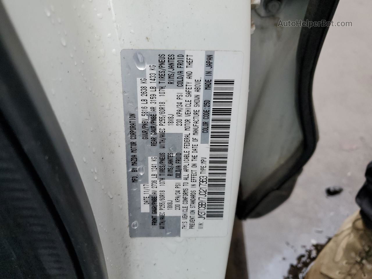 2018 Mazda Cx-9 Sport Белый vin: JM3TCBBY7J0217363