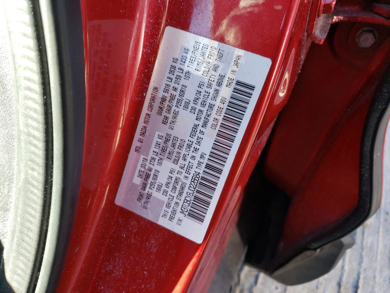 2018 Mazda Cx-9 Touring Red vin: JM3TCBCY8J0226684
