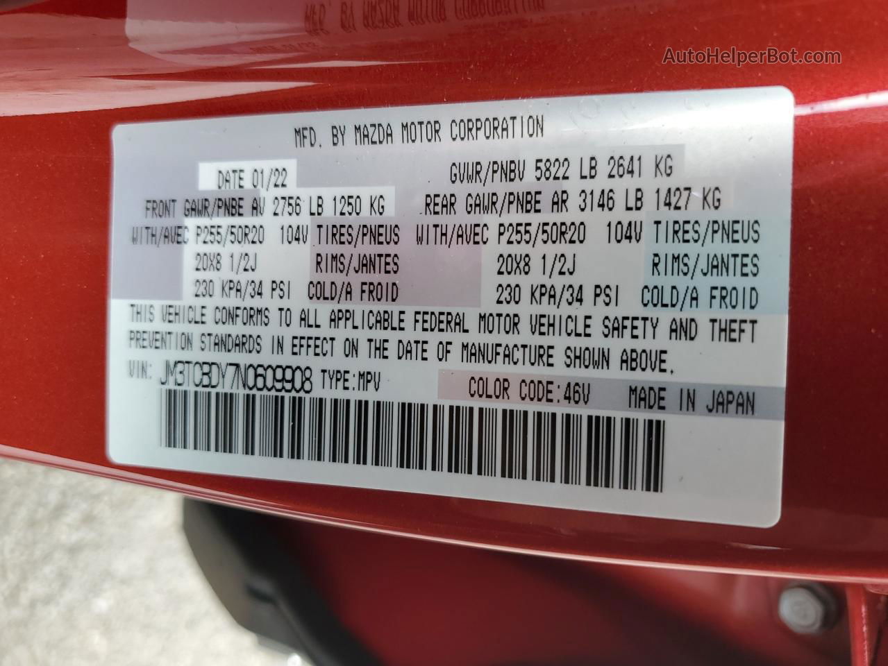 Price & History 2022 Mazda Cx-9 Grand Touring 2.5l 4 vin