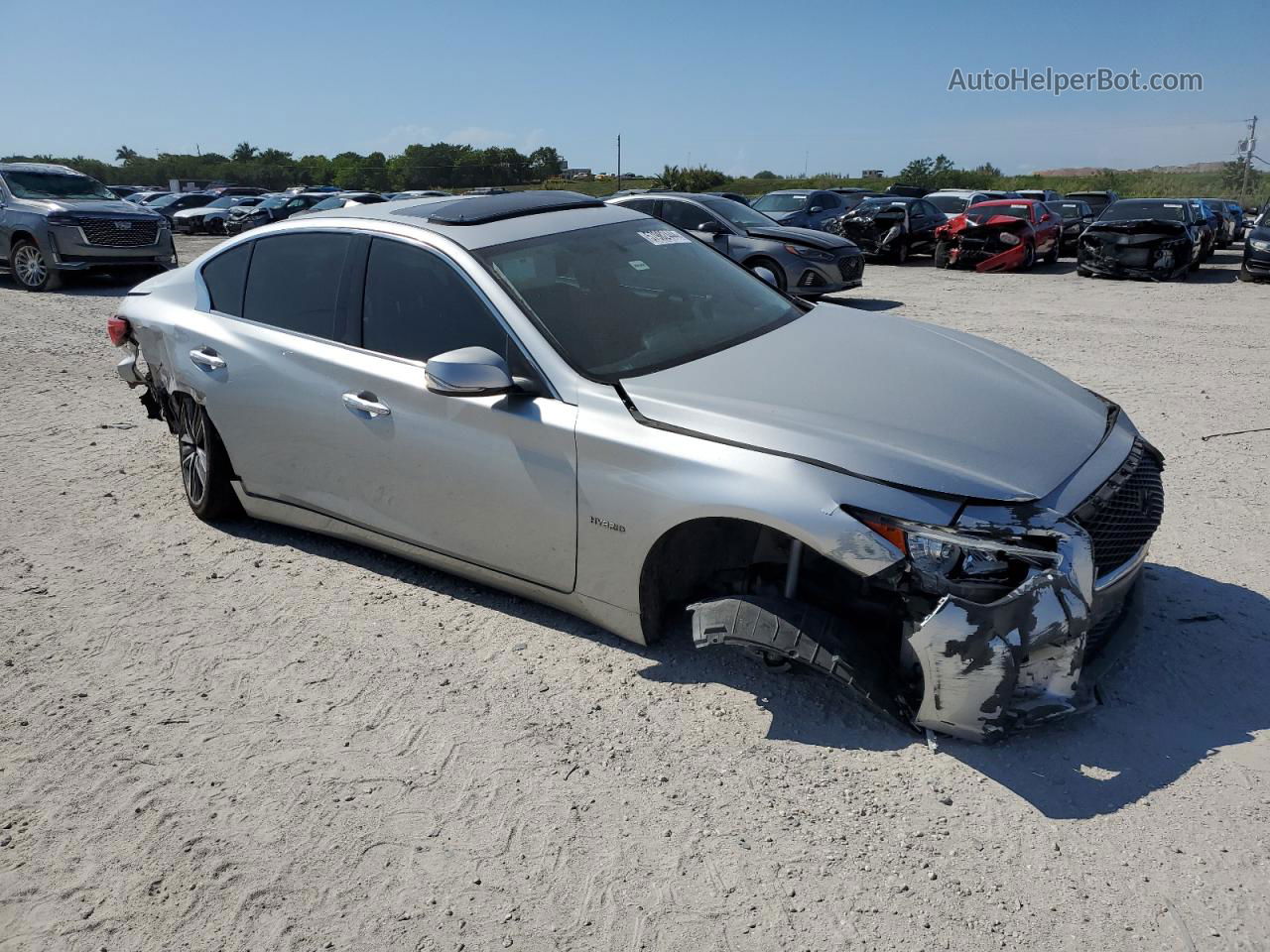 2014 Infiniti Q50 Hybrid Premium Серебряный vin: JN1AV7AP8EM690044