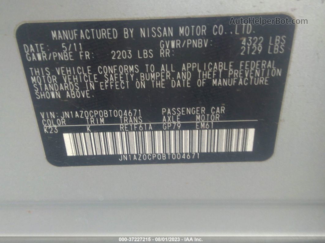 2011 Nissan Leaf Sl Серебряный vin: JN1AZ0CP0BT004671