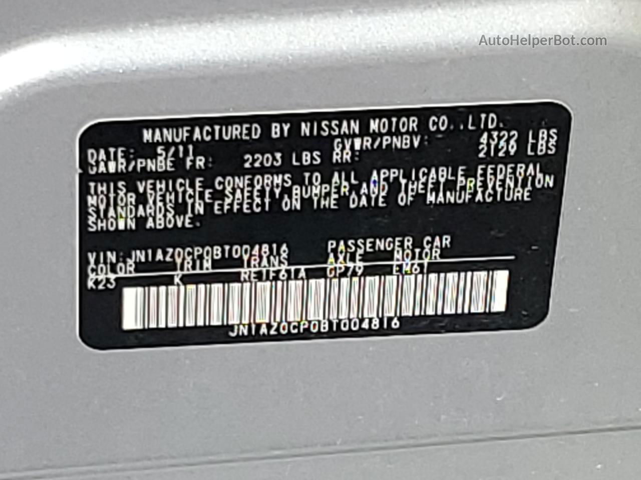 2011 Nissan Leaf Sv Silver vin: JN1AZ0CP0BT004816