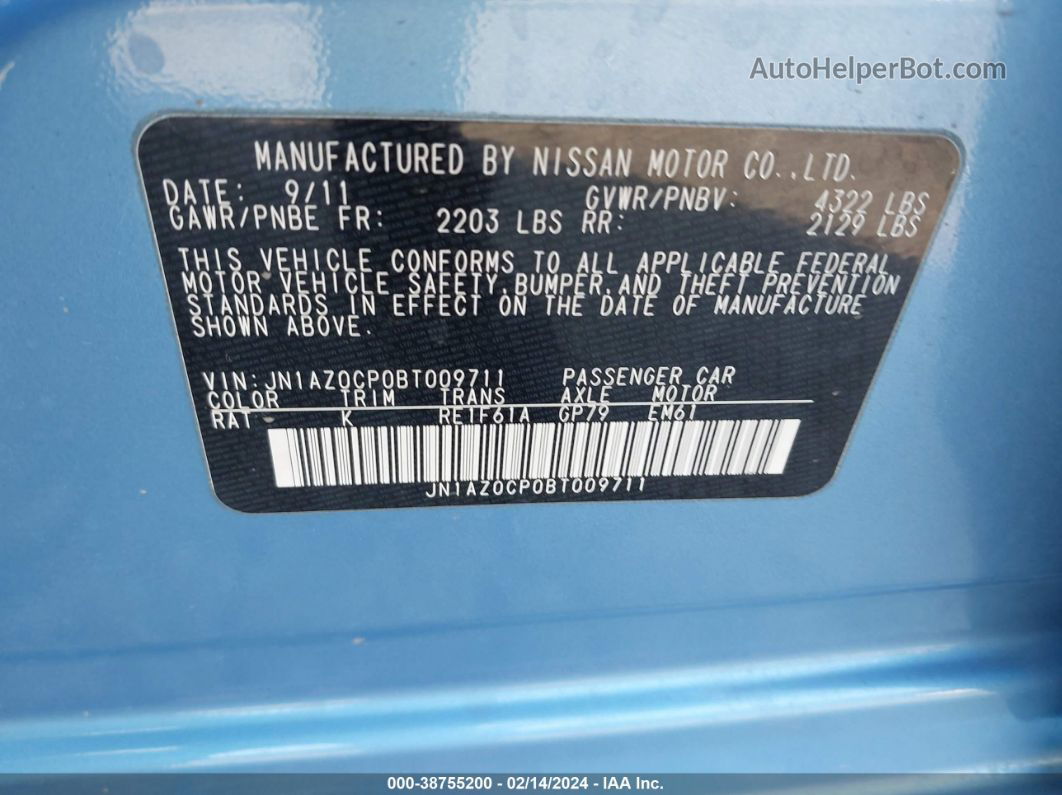 2011 Nissan Leaf Sl Blue vin: JN1AZ0CP0BT009711