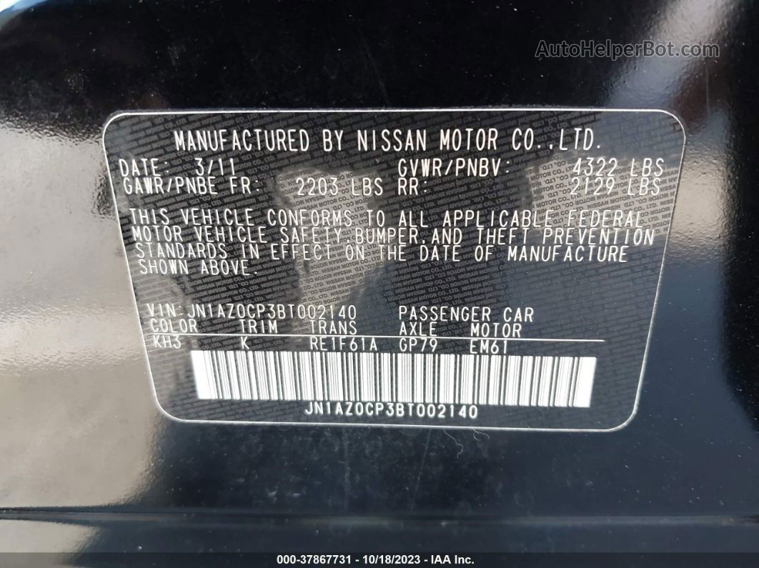 2011 Nissan Leaf Sl Black vin: JN1AZ0CP3BT002140