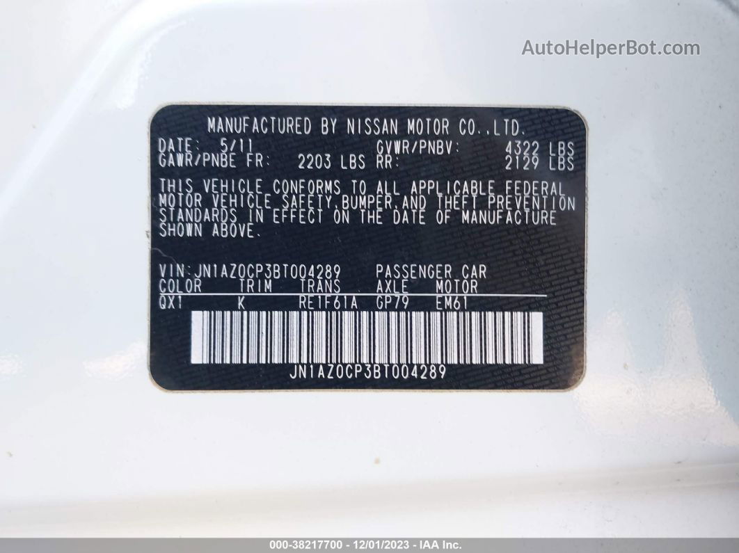 2011 Nissan Leaf Sl Белый vin: JN1AZ0CP3BT004289