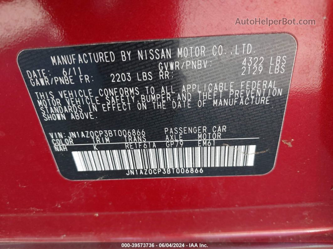 2011 Nissan Leaf Sl Red vin: JN1AZ0CP3BT006866