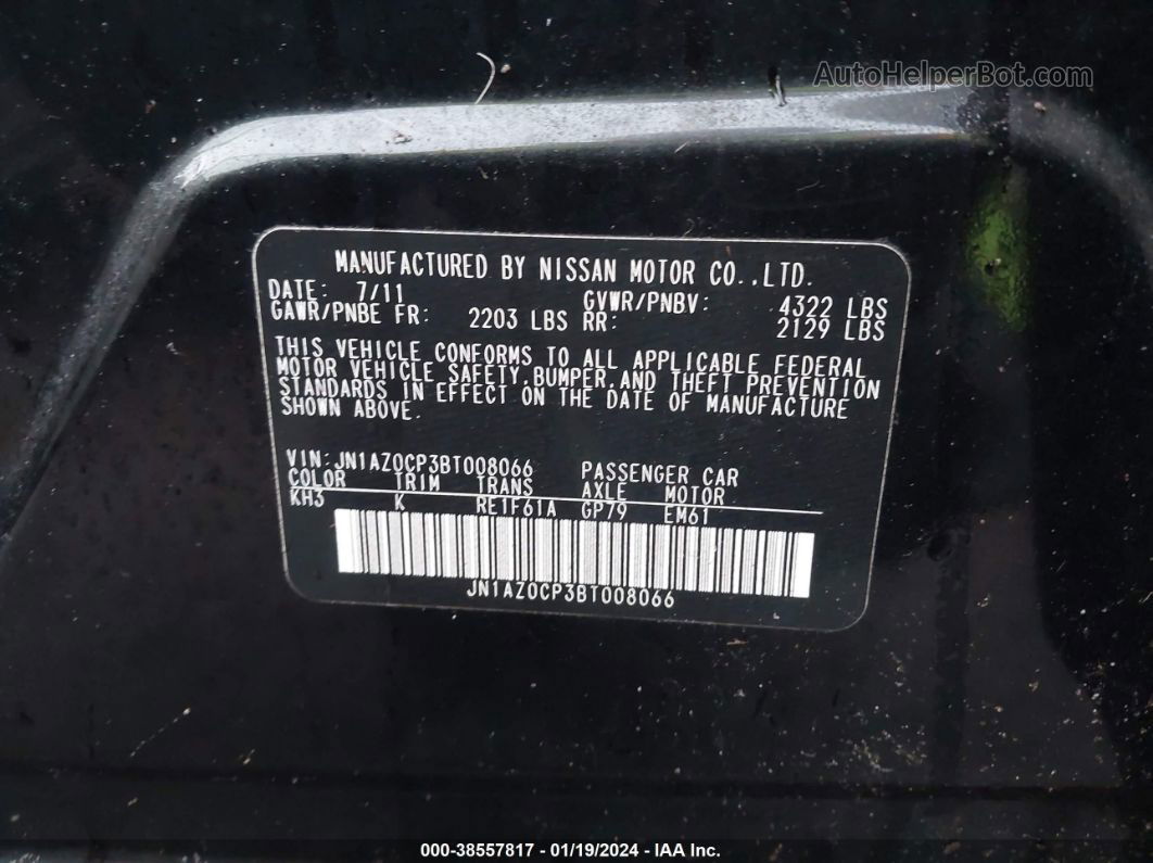 2011 Nissan Leaf Sl Black vin: JN1AZ0CP3BT008066