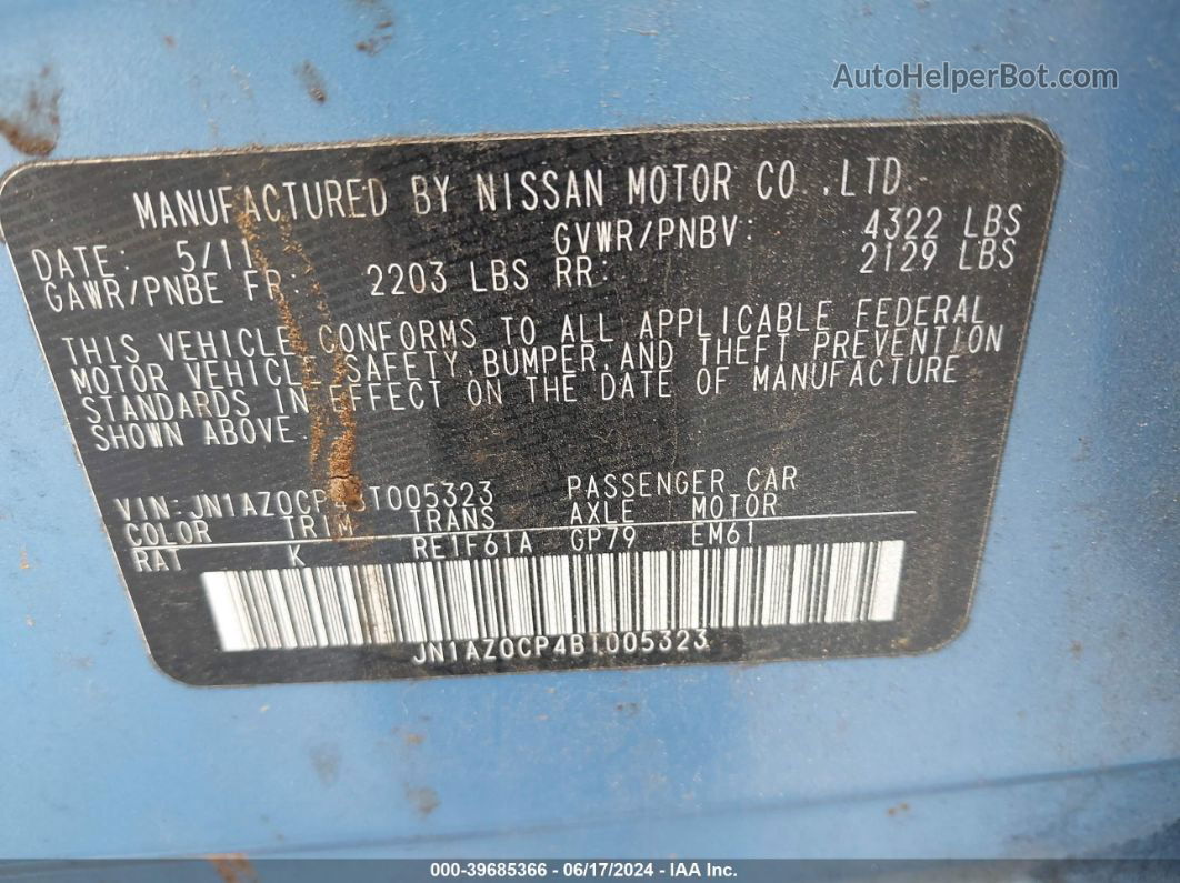 2011 Nissan Leaf Sl Light Blue vin: JN1AZ0CP4BT005323
