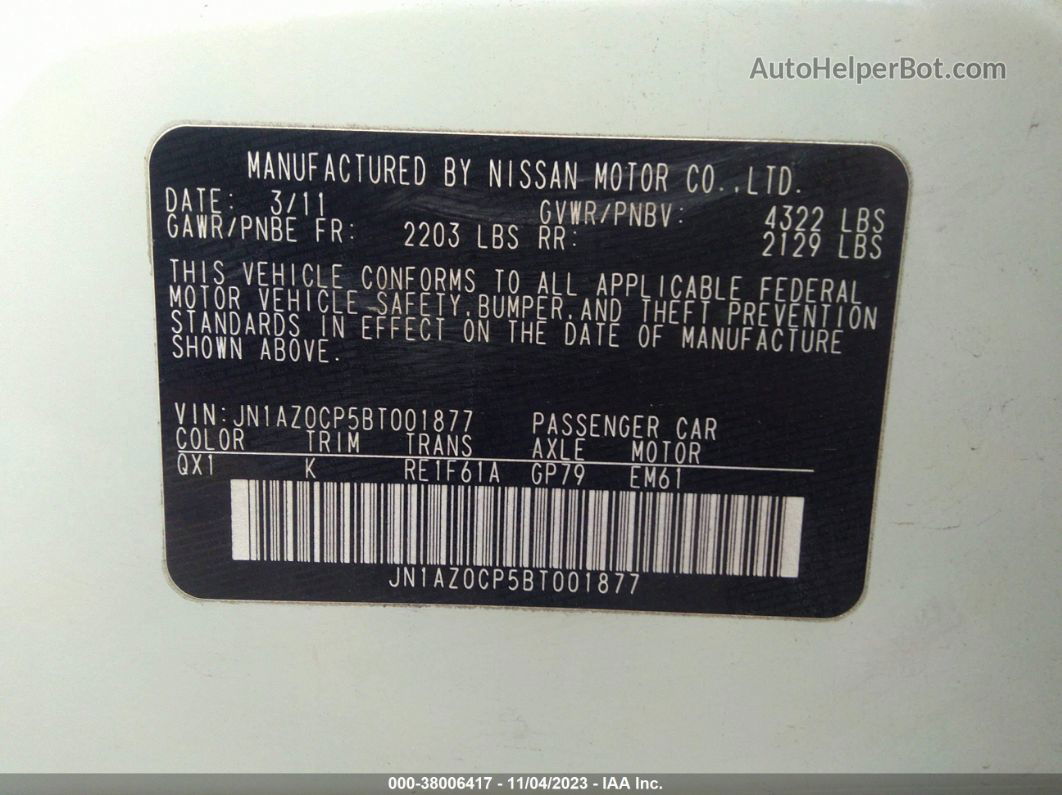 2011 Nissan Leaf Sl White vin: JN1AZ0CP5BT001877