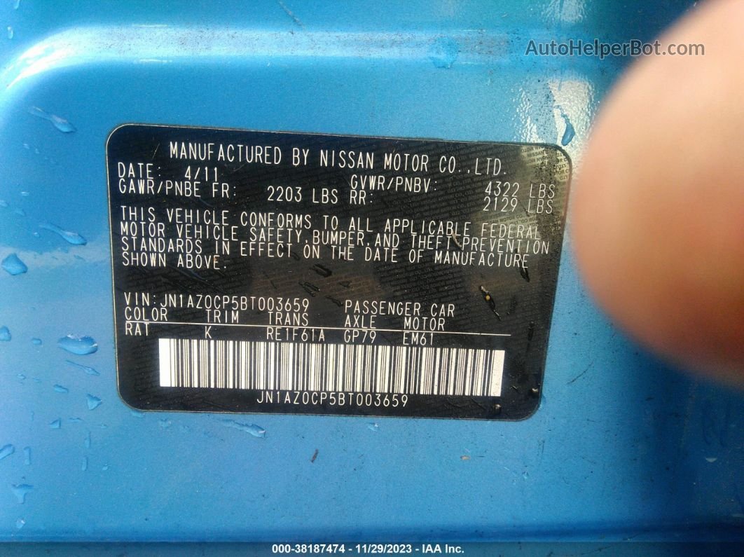 2011 Nissan Leaf Sl Blue vin: JN1AZ0CP5BT003659