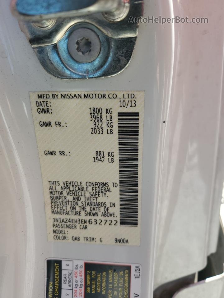 2014 Nissan 370z Base White vin: JN1AZ4EH3EM632722