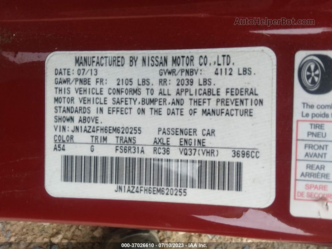 2014 Nissan 370z Touring Красный vin: JN1AZ4FH6EM620255