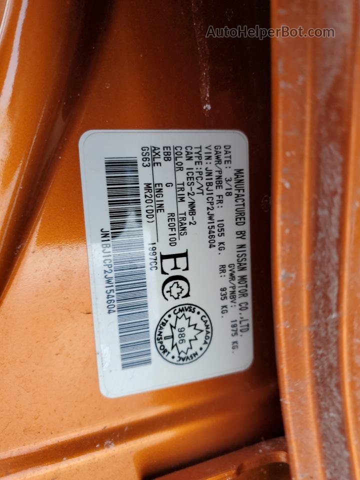 2018 Nissan Rogue Sport S Orange vin: JN1BJ1CP2JW154604