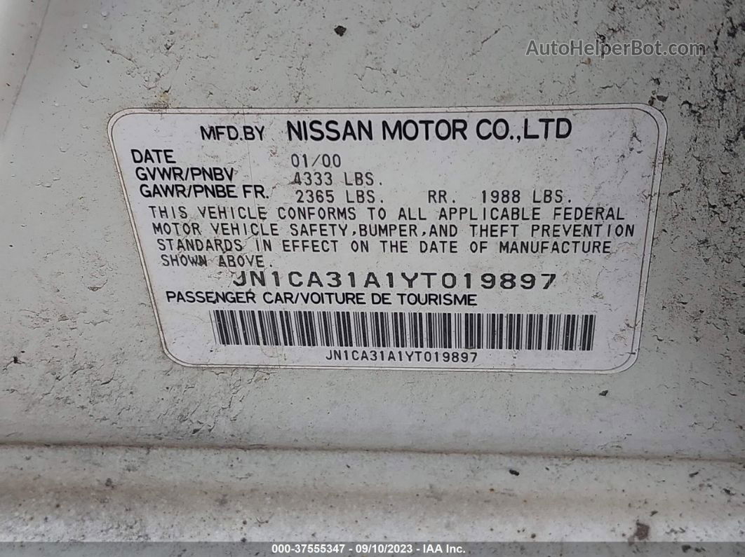 2000 Nissan Maxima Gxe/se/gle White vin: JN1CA31A1YT019897