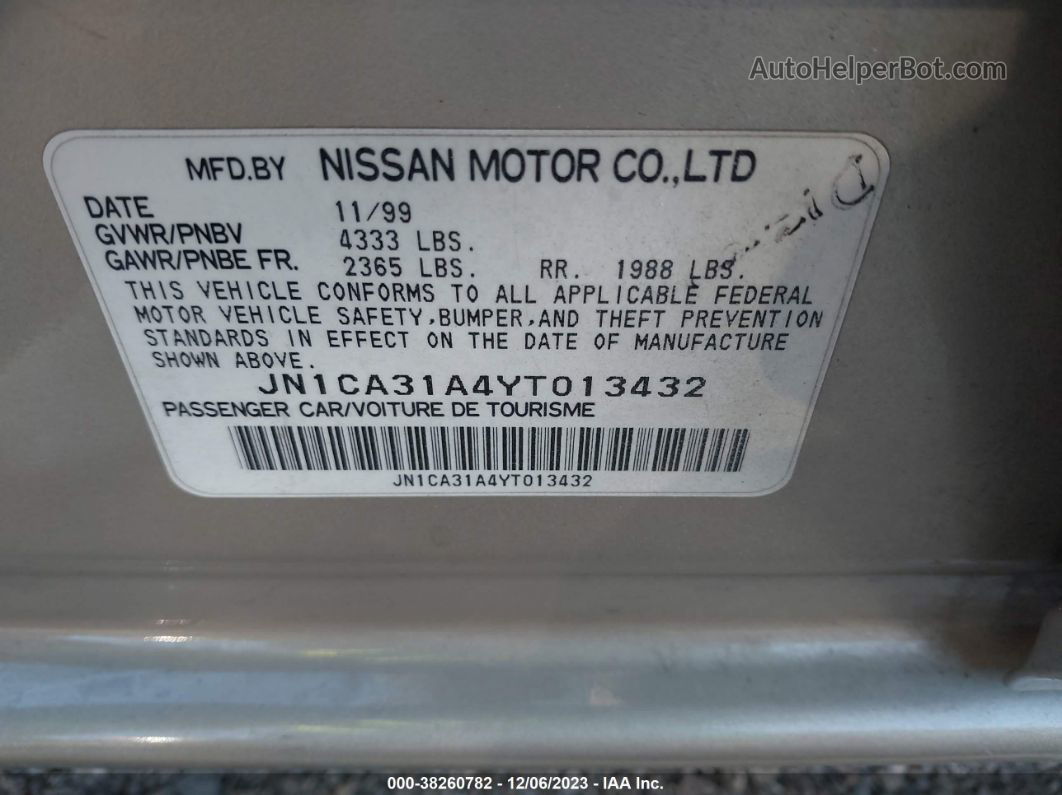 2000 Nissan Maxima Gxe/gle/se Gold vin: JN1CA31A4YT013432
