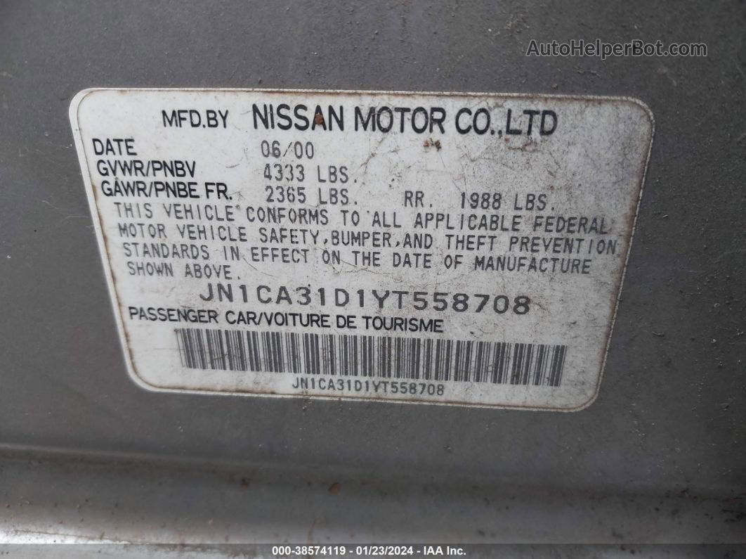 2000 Nissan Maxima Gle/gxe/se Silver vin: JN1CA31D1YT558708