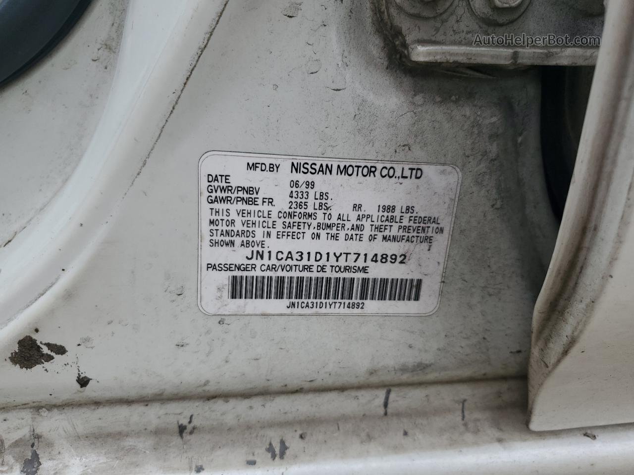 2000 Nissan Maxima Gle Белый vin: JN1CA31D1YT714892