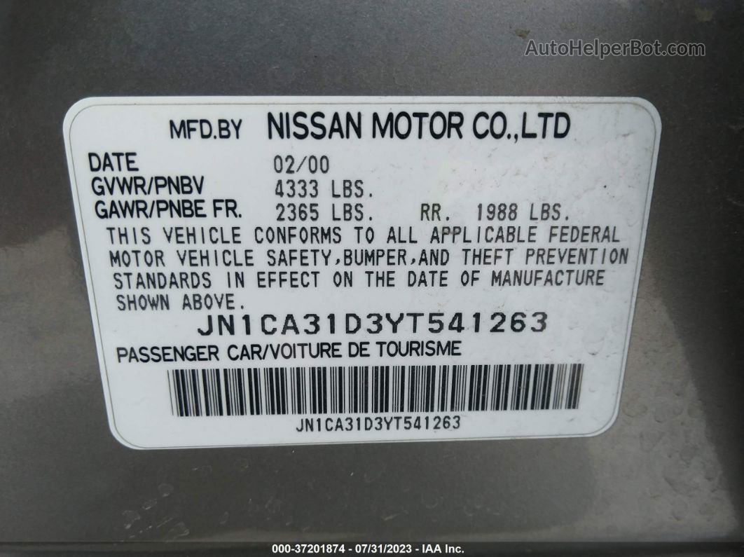 2000 Nissan Maxima Gxe/se/gle Gray vin: JN1CA31D3YT541263