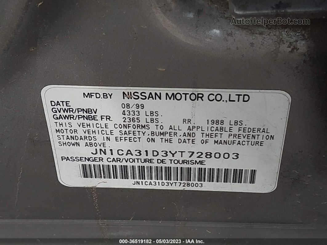2000 Nissan Maxima Gle Tan vin: JN1CA31D3YT728003
