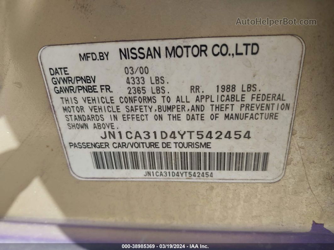 2000 Nissan Maxima Gle/gxe/se Purple vin: JN1CA31D4YT542454