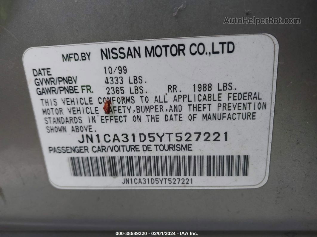 2000 Nissan Maxima Gle/gxe/se Silver vin: JN1CA31D5YT527221