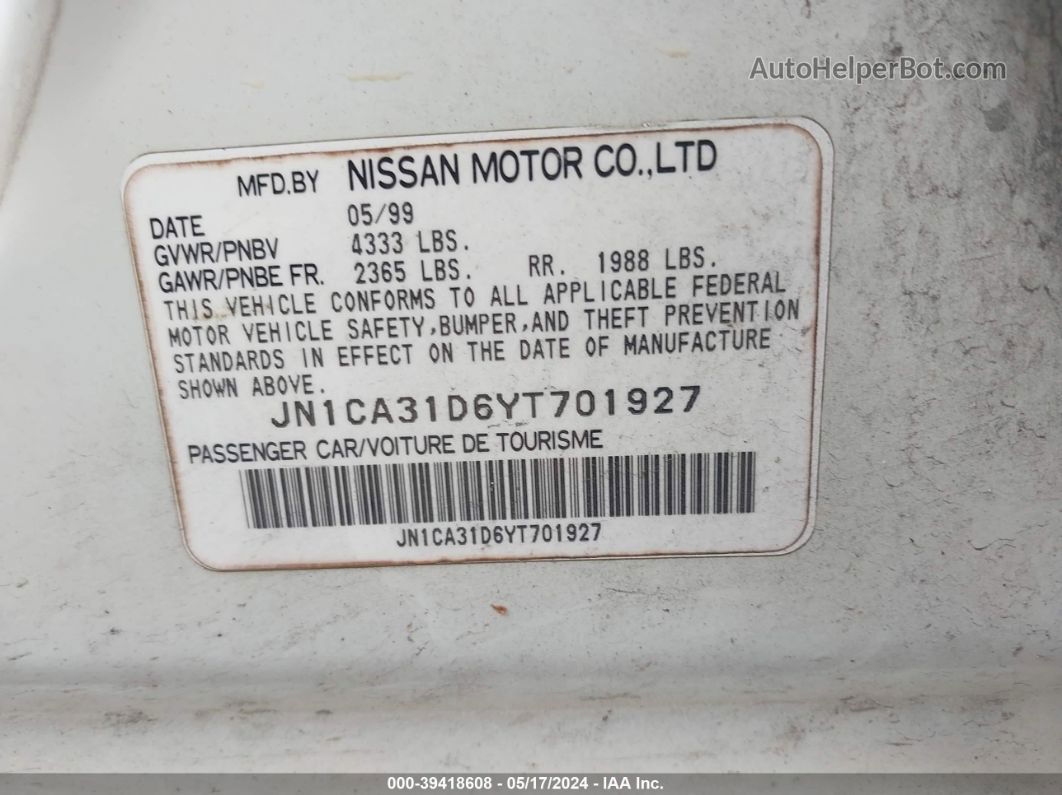 2000 Nissan Maxima Gle/gxe/se White vin: JN1CA31D6YT701927