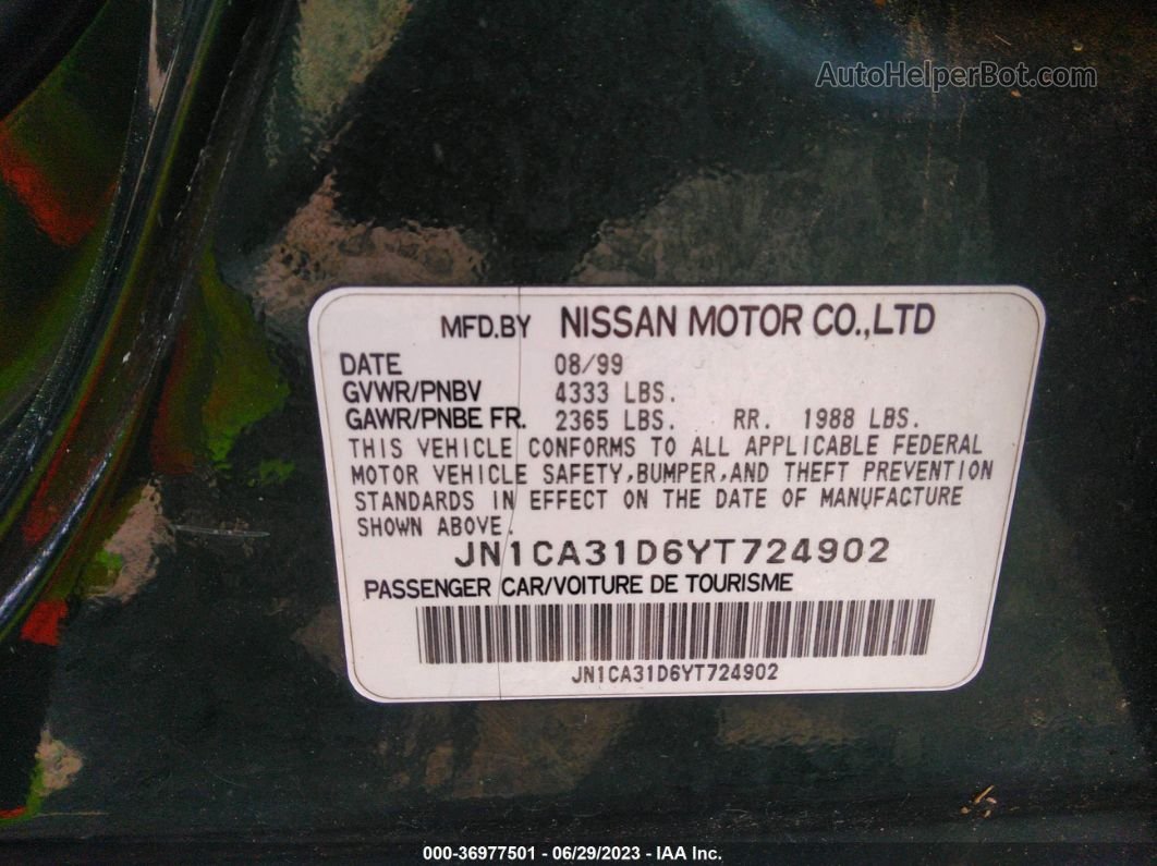 2000 Nissan Maxima Gxe/se/gle Green vin: JN1CA31D6YT724902