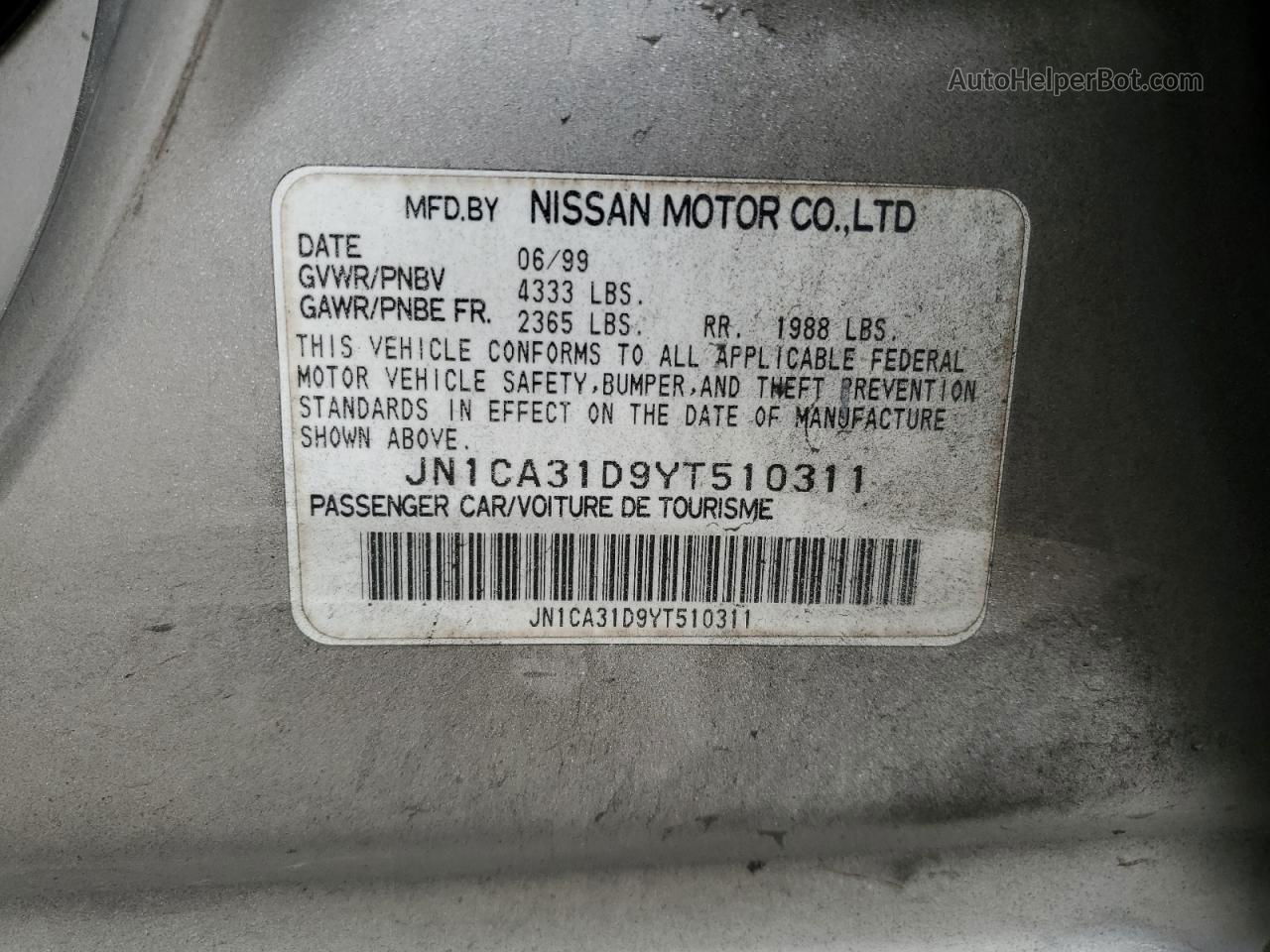 2000 Nissan Maxima Gle Gray vin: JN1CA31D9YT510311