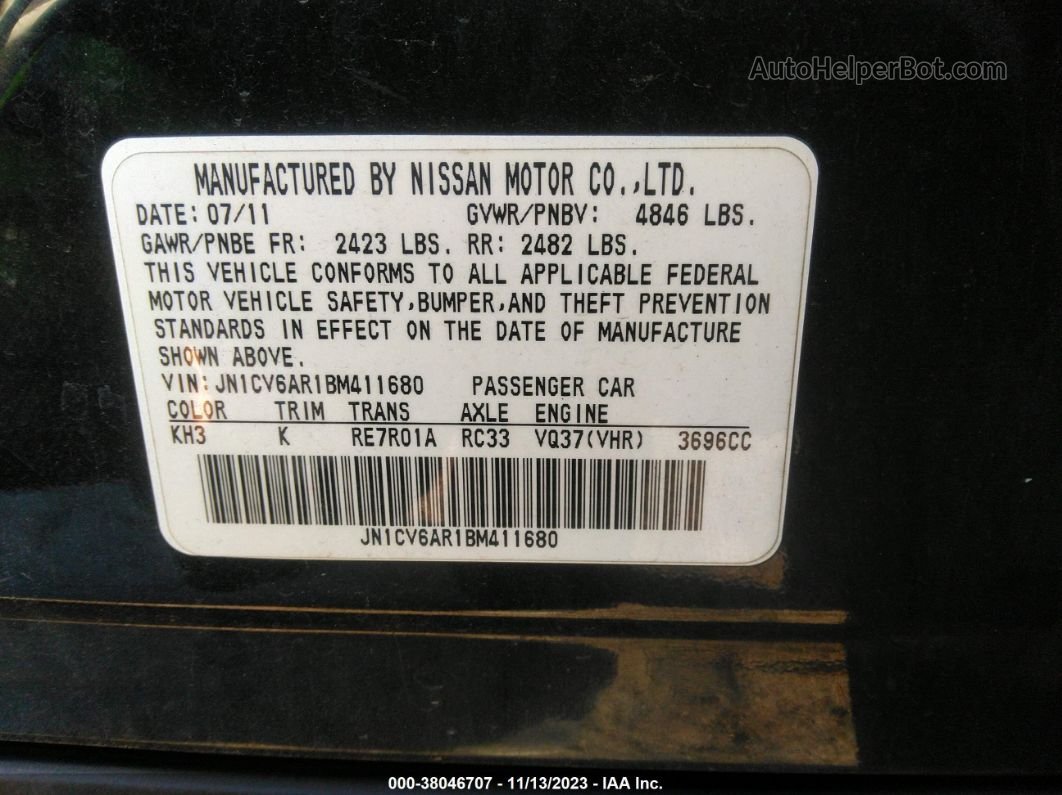 2011 Infiniti G37 Sedan X Черный vin: JN1CV6AR1BM411680