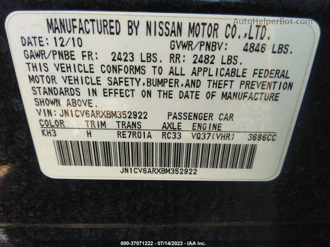 2011 Infiniti G37 Sedan X Black vin: JN1CV6ARXBM352922