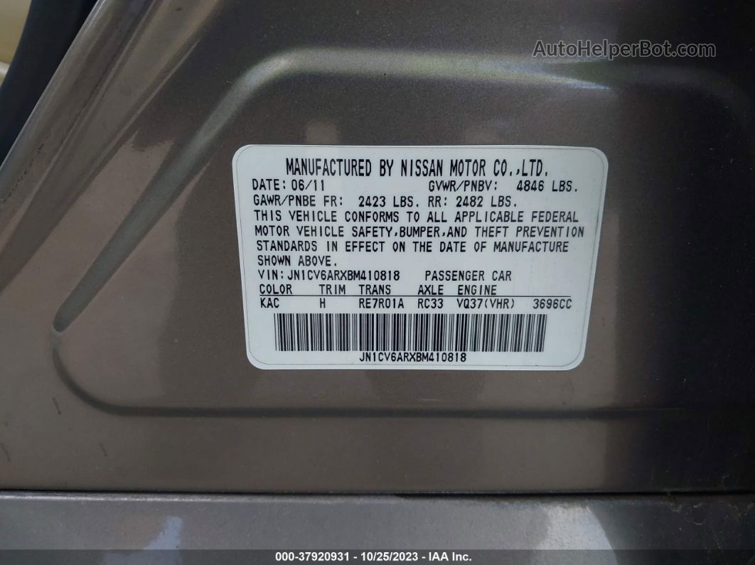 2011 Infiniti G37x Gray vin: JN1CV6ARXBM410818