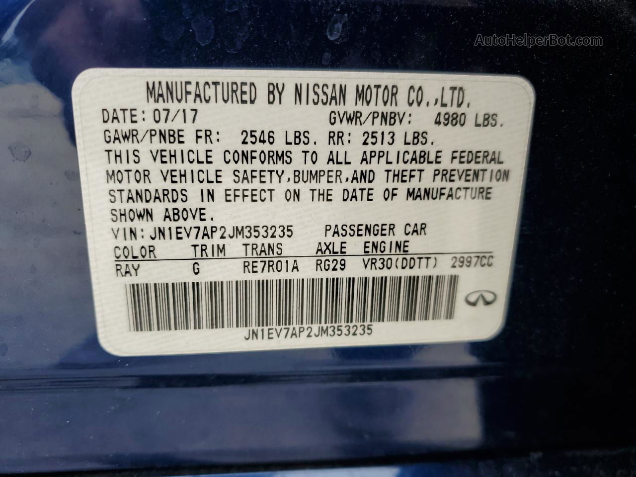 2018 Infiniti Q50 Luxe Синий vin: JN1EV7AP2JM353235