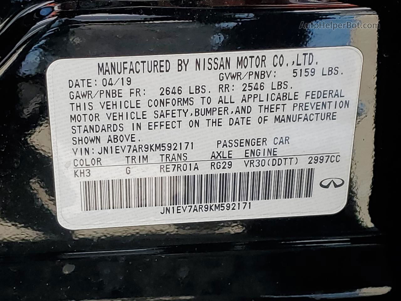 2019 Infiniti Q50 Luxe Black vin: JN1EV7AR9KM592171