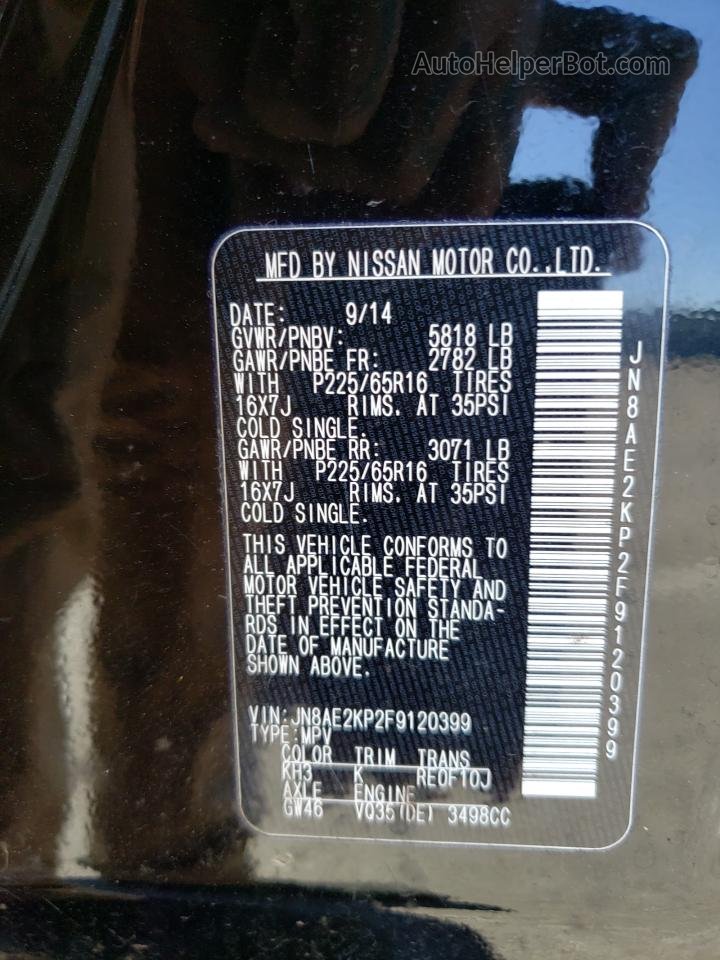 2015 Nissan Quest S Black vin: JN8AE2KP2F9120399
