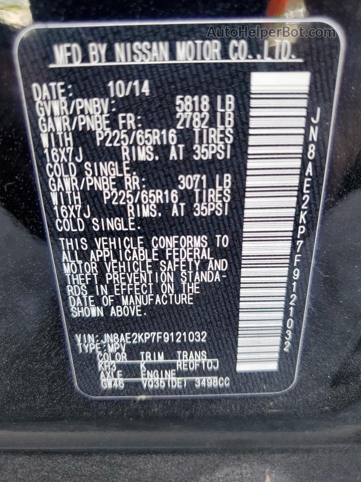 2015 Nissan Quest S Black vin: JN8AE2KP7F9121032
