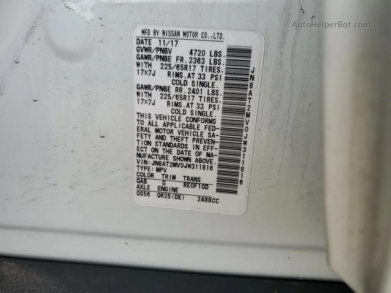 Price & History 2018 Nissan Rogue S 2.5l 4 vin