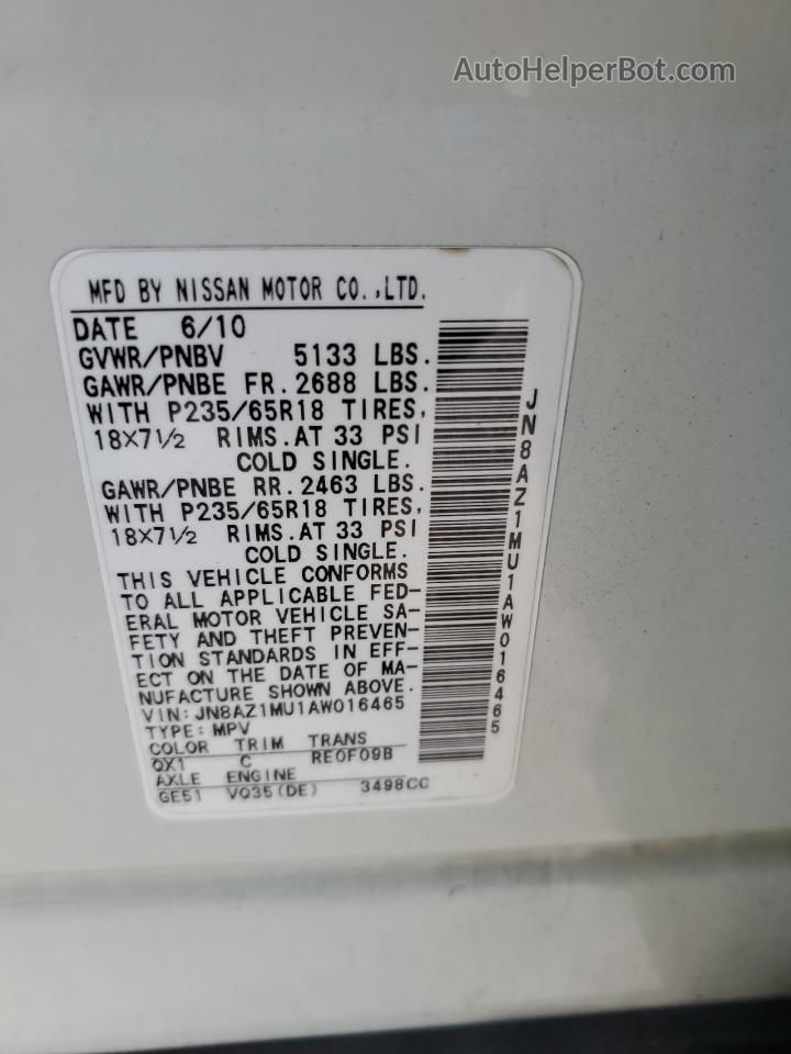 2010 Nissan Murano S Белый vin: JN8AZ1MU1AW016465