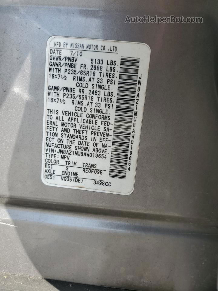 2010 Nissan Murano S Серебряный vin: JN8AZ1MU8AW019654