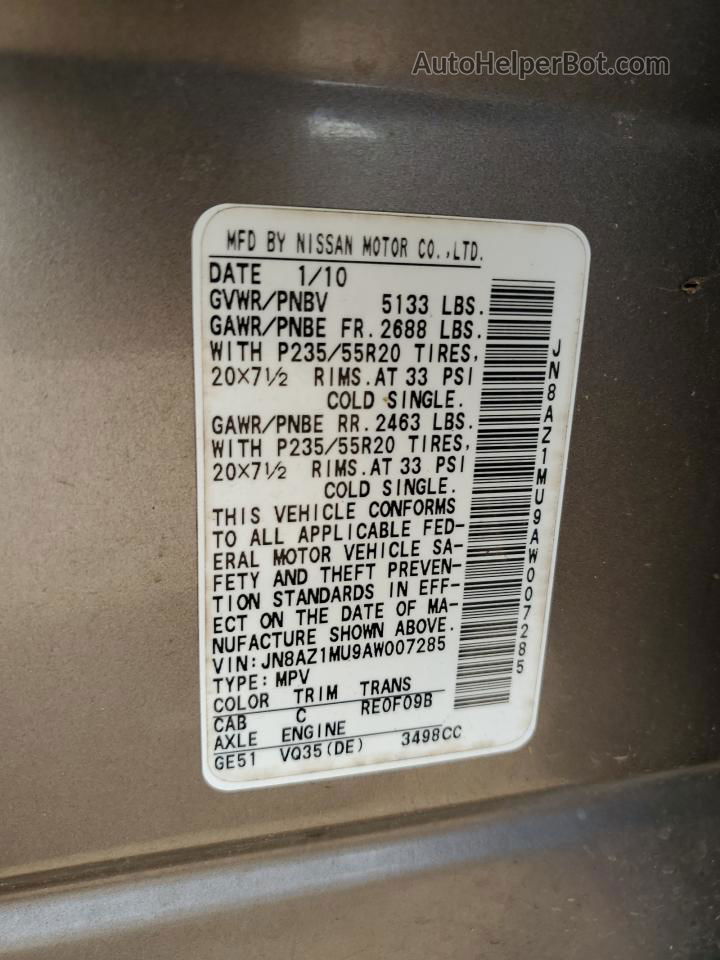2010 Nissan Murano S Серый vin: JN8AZ1MU9AW007285