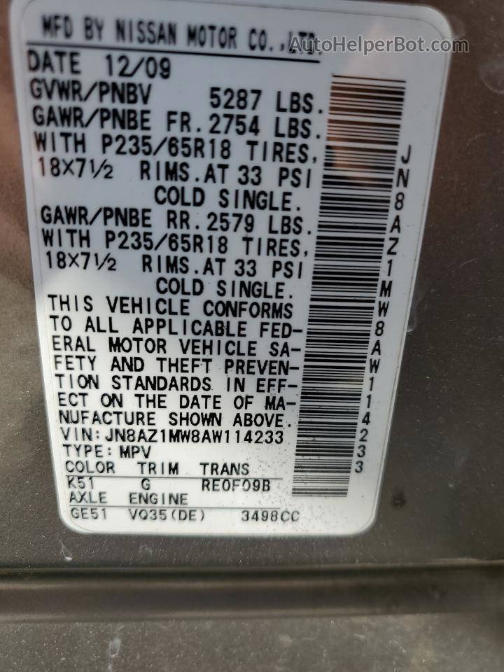 2010 Nissan Murano S Gray vin: JN8AZ1MW8AW114233